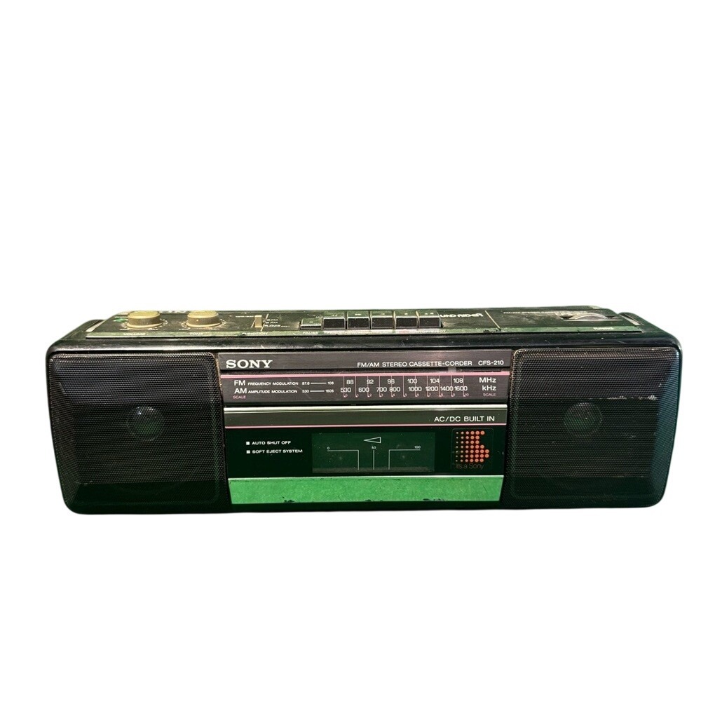 Sony CFS-210‎ SoundRider AM/FM Stereo Cassette Boombox Vintage Radio Black Green